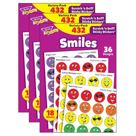 Trend Enterprises Smiles Stinky Stickers Variety Pack, 432 Per Pack, PK3 T83903